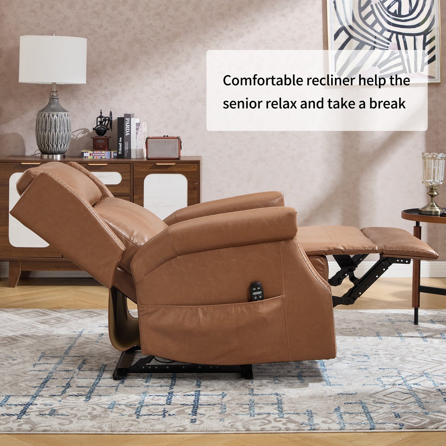 Camel Manual Recliner Chair in Faux Leather