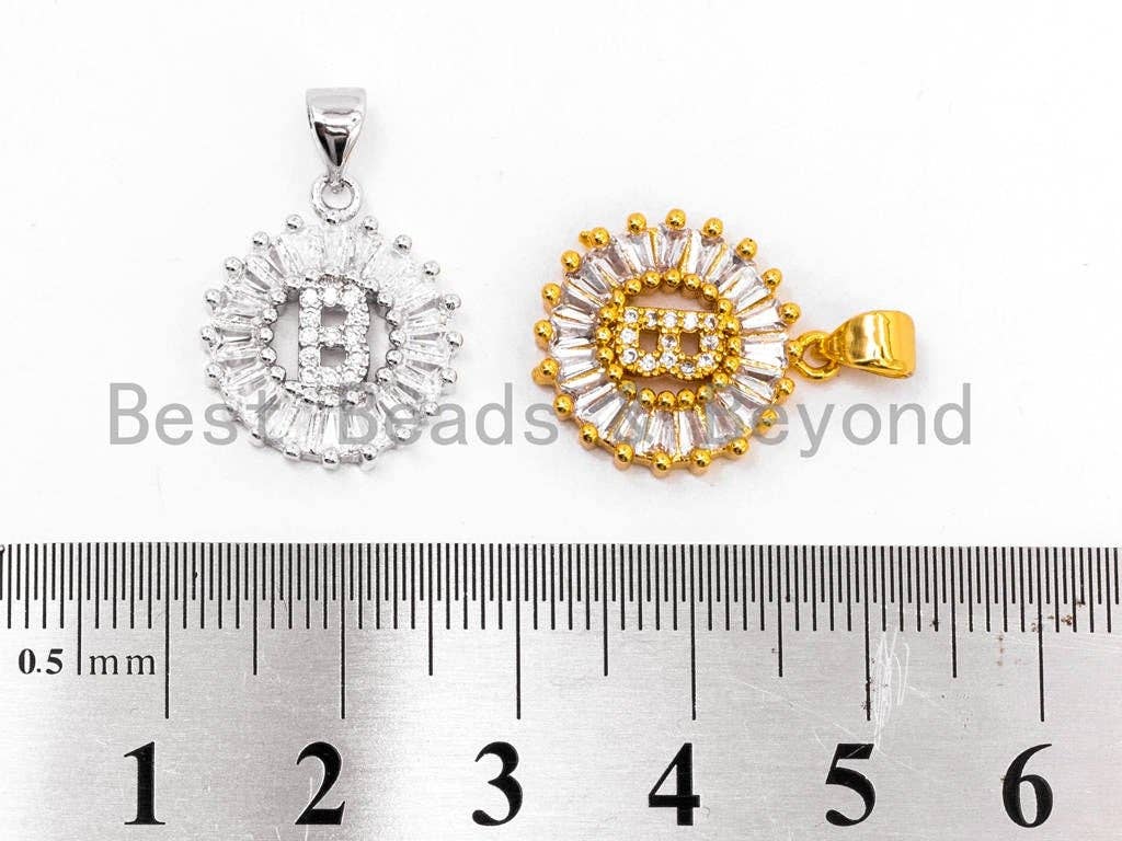 CZ Micro Pave Initial Letter B Charm/Pendent Beads,Cubic Zirconia Pave Alphabet Beads Pendent, Gold/Silver Finish,16x18mm, sku#Z221