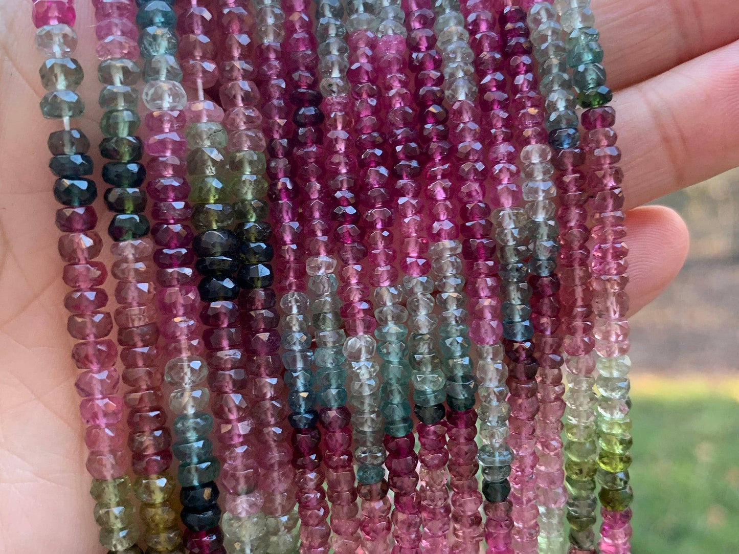 Top Quality Watermelon Tourmaline Faceted Rondelle Beads, 2x3.5mm/2x4.5mm Watermelon Tourmaline, 15.5'' Full Strand, SKU#U1224
