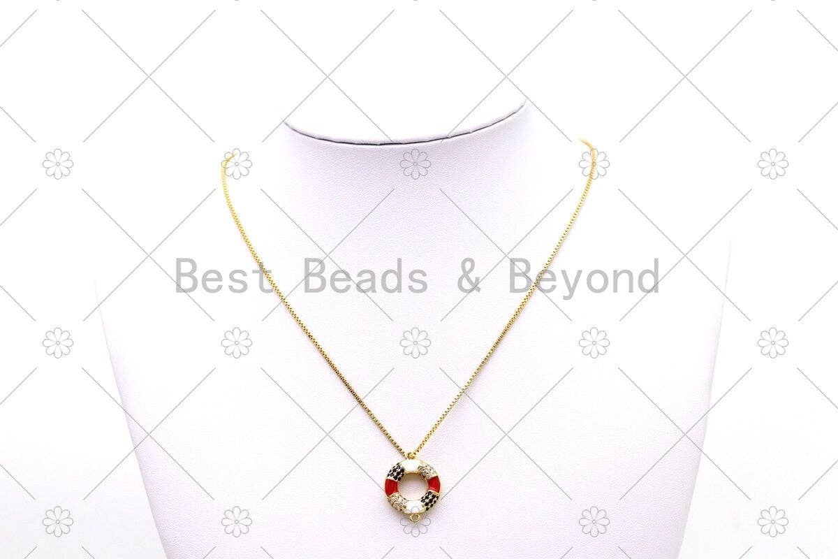CZ Micro Pave with Enamel Lifebuoy Shape Connector, 18K Gold Filled Lifebuoy Charm, Necklace Bracelet Connector,Sku#LK501