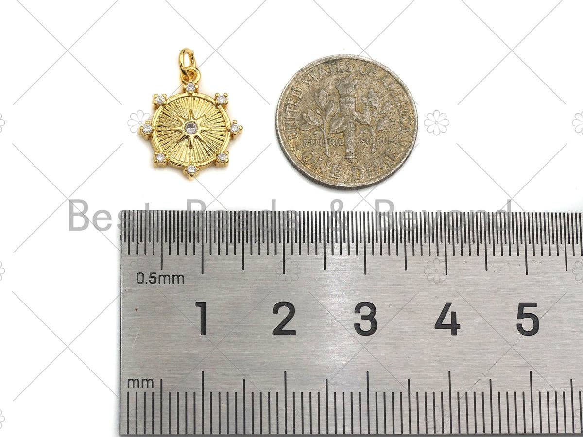 CZ Micro Pave North Star On Round Coin Charm/Pendant, SKU#JL12