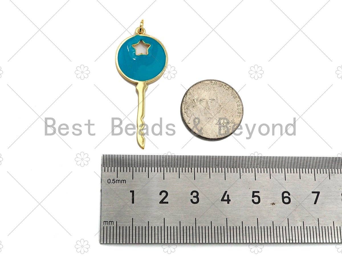 Colorful Enamel Key with Hollow Out Star Shape Pendant, 18K Gold Filled Enamel Key Charm,18x43mm,Sku#L574