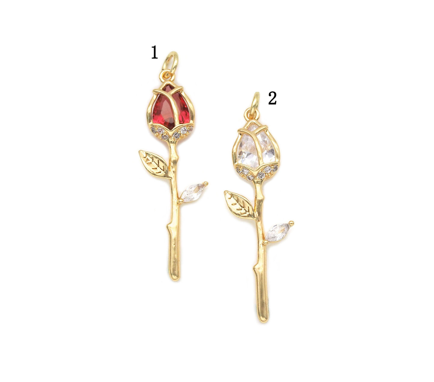 Colorful CZ Gold Tulip Flower Charm, Sku#ZX110