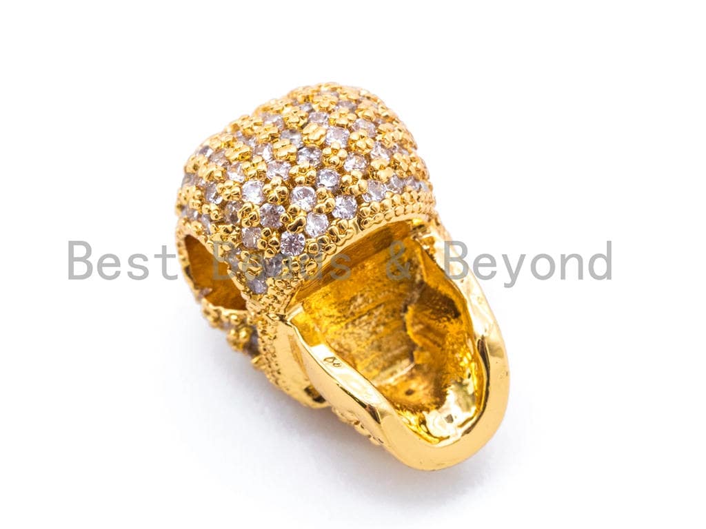 15x11mm 3D CZ Micro Pave Skull Beads, Gold/Black/Silver/Rose Gold Spacer Beads, Men Bracelet Spacer Beads, Sku#G243