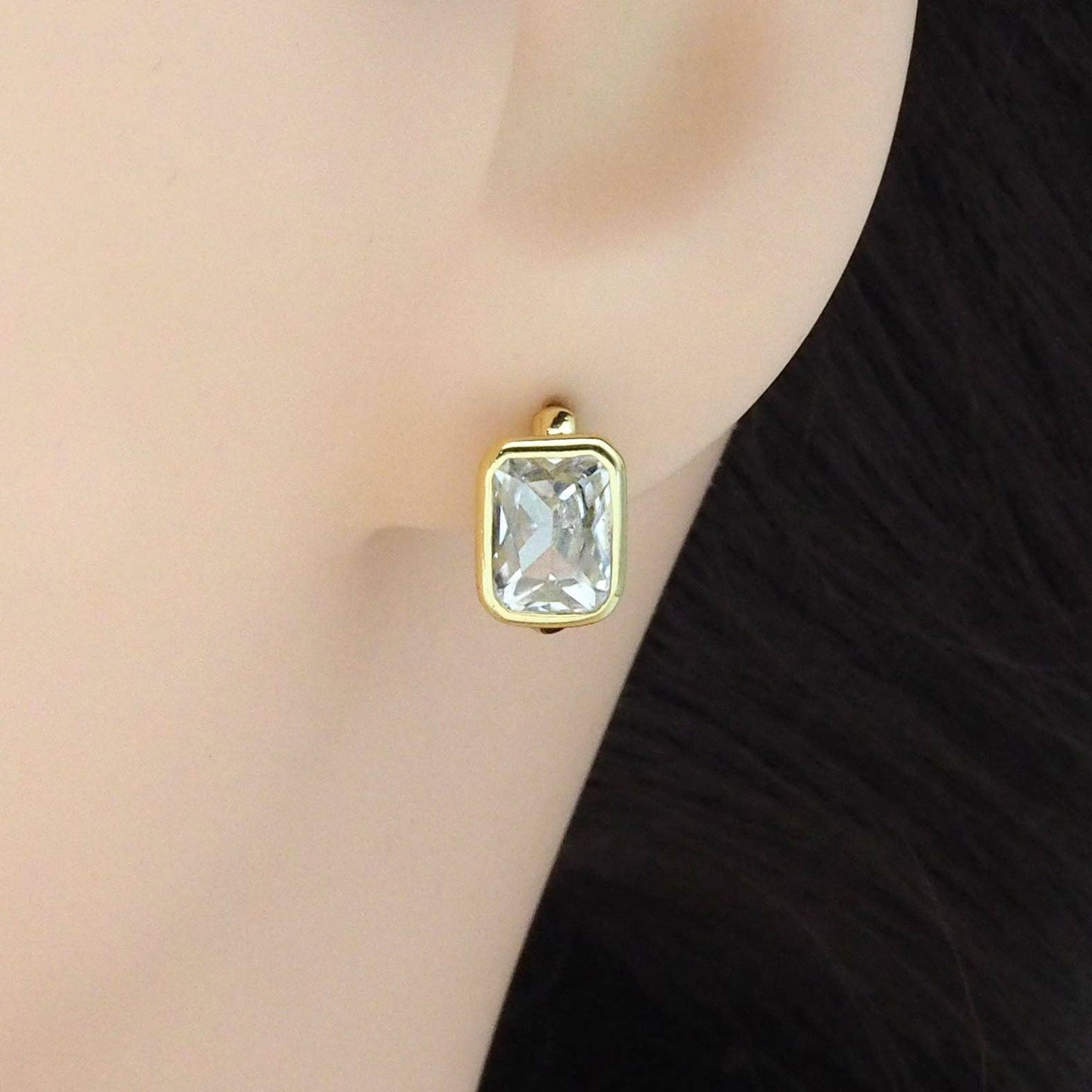 Gold Big Rectangle CZ Hoop Earrings, Sku#LK860