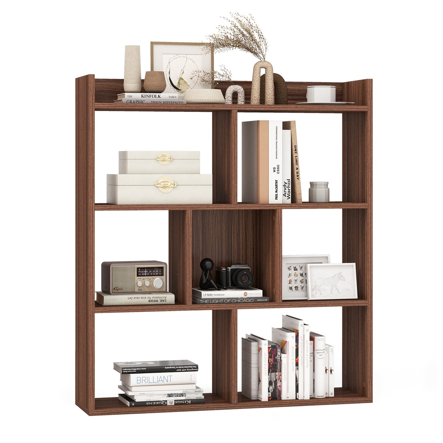 7 Cubes Open-back Bookshelf with Anti-Toppling Devices
