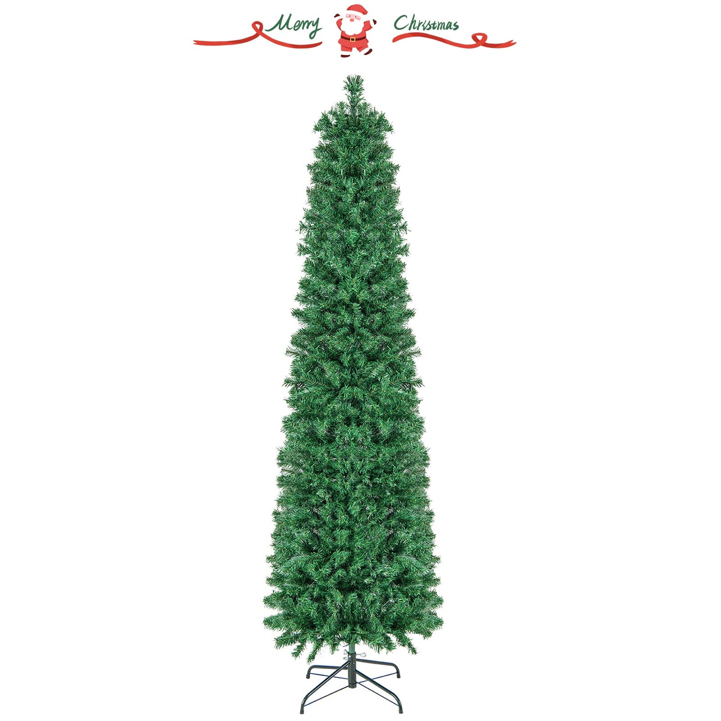 5/6/7/8 FT Pre-Lit Christmas Pencil Tree with Colorful Fiber Optics Green
