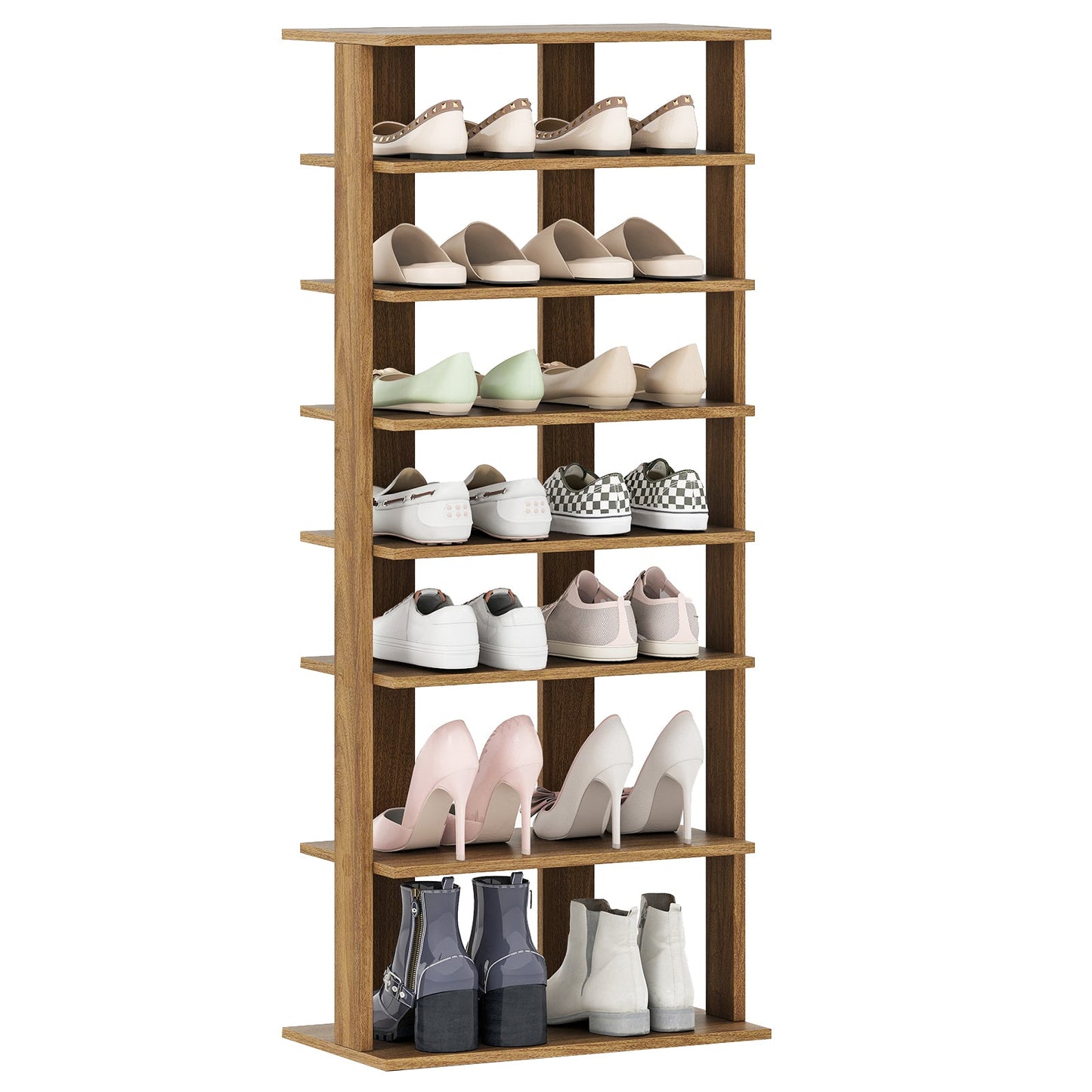 7-Tier Dual Shoe Rack Free Standing Shelves Storage Shelves Concise-Black