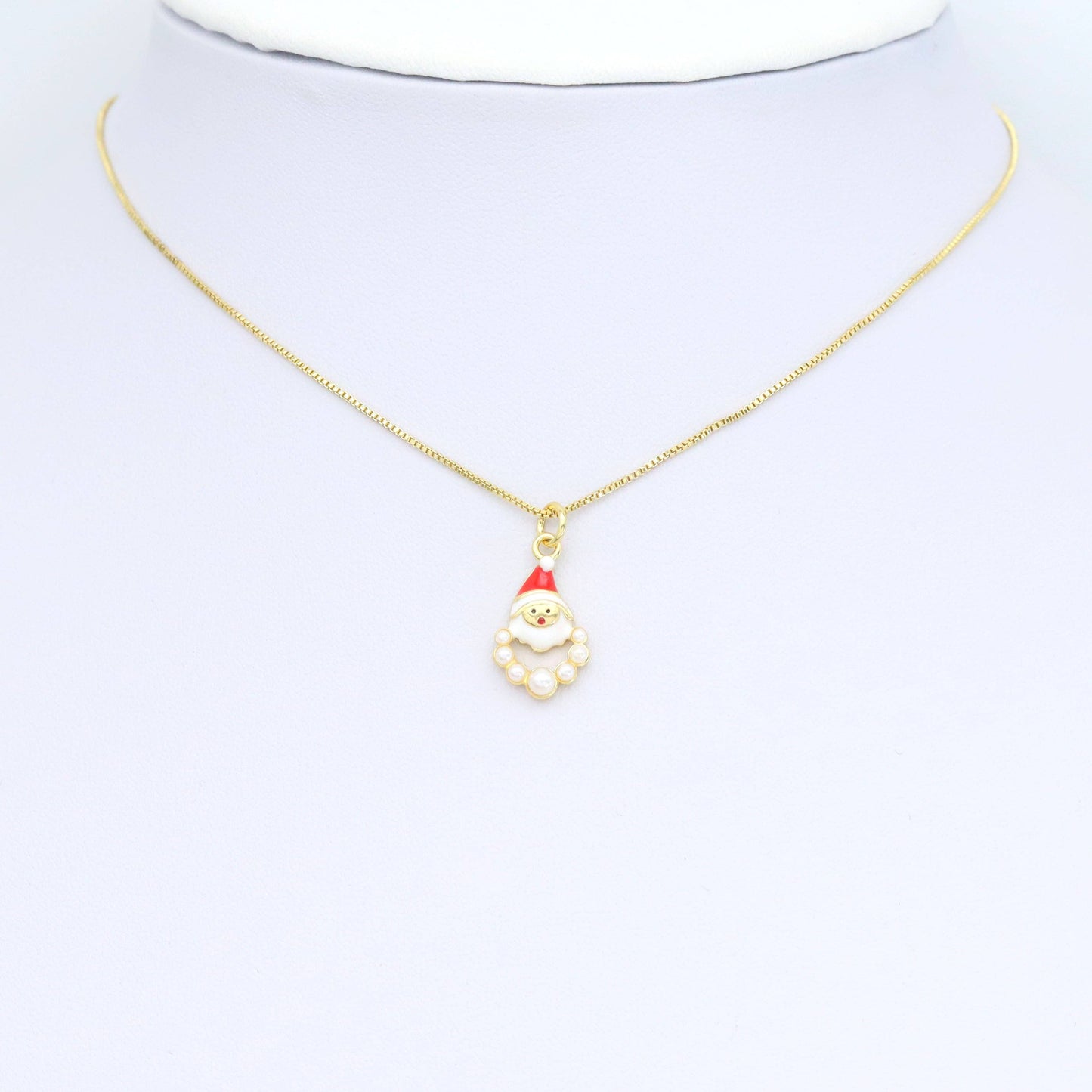 CZ Enamel White Pearl Santa Claus Charm Pendant, SKU#LK952