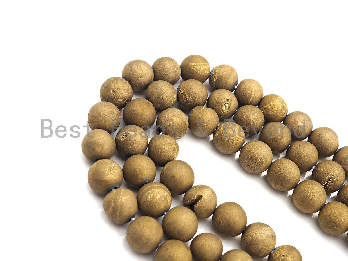 Druzy Gold Agate beads, 6mm/8mm/10mm/12mm Round Smooth Matte beads,Natural Agate Druzy Round Beads, 15.5inch strand, SKU#U849