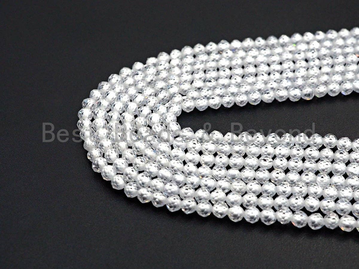 2mm/3mm/4mm High Quality Sparkly Cubic Zirconia Beads, Faceted Sparkly Clear White Color beads, 15.5inch full strand, SKU#U919