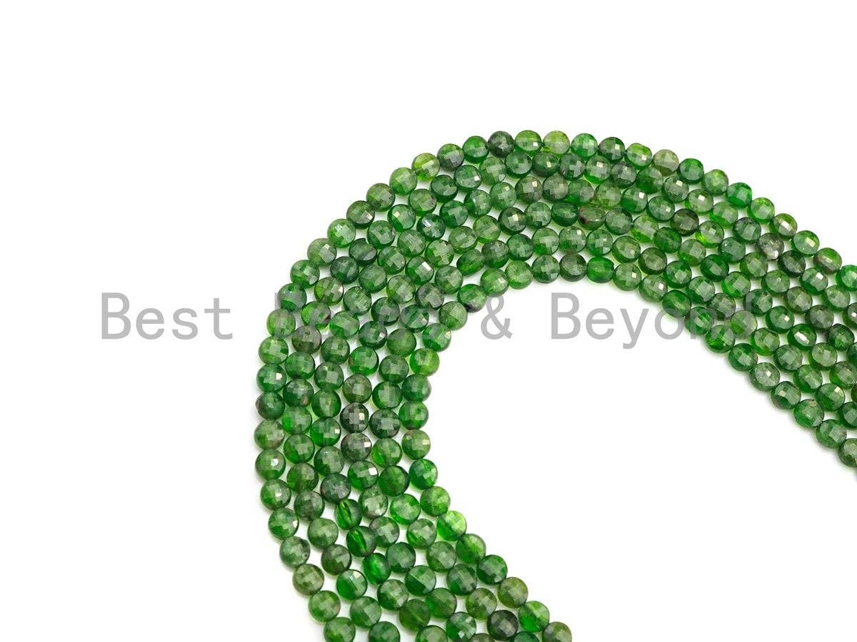 High Quality Natural Diopside Checker Board Cut Coin Shape beads, 4mmTurtle Shell Cut Diopside Beads, 16" Full Strand, sku#U811