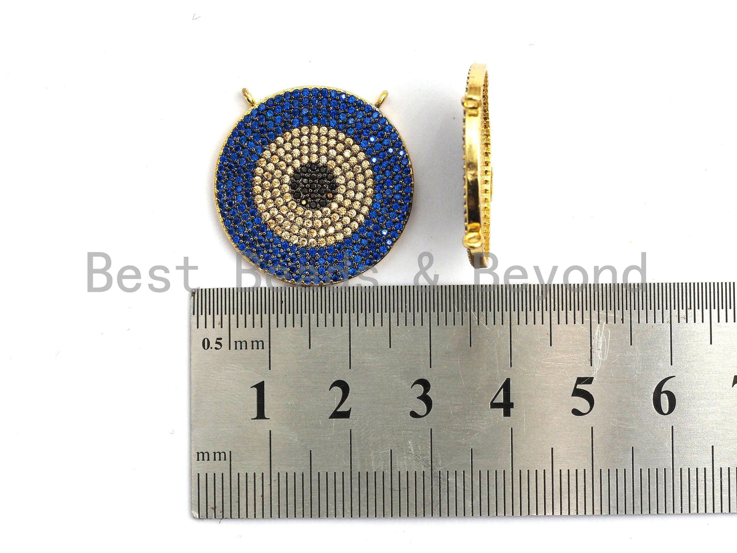 Colorful CZ Micro Pave Evil Eye Round Pendant, Green/Turquoise/Cobalt/Fuchsia/Violet CZ Pave Charm, 25mm, sku#F718