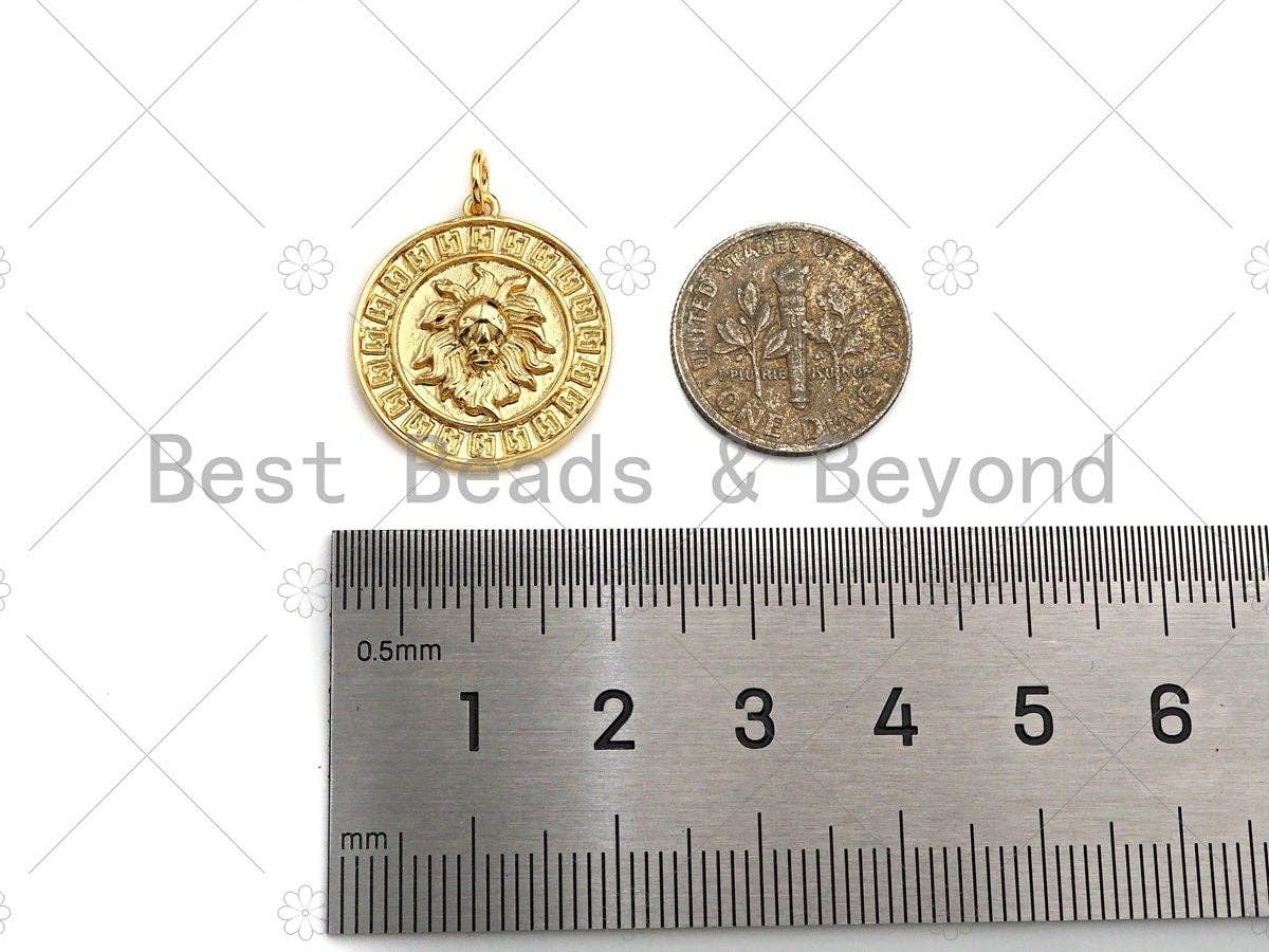 Dainty Gold Embossment Lion Head Shape Charms, Dainty Charms, Gold Pendant,Lion Head Necklace Charms, 19x21mm, Sku#F1323