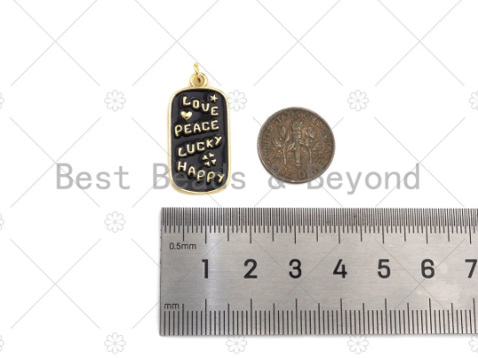 Enamel Colorful Blessing Word On Rectangle Shape Pendant, Enamel Medallion Pendant,Love Happy Lucky Peace,14x28mm,Sku#LK210