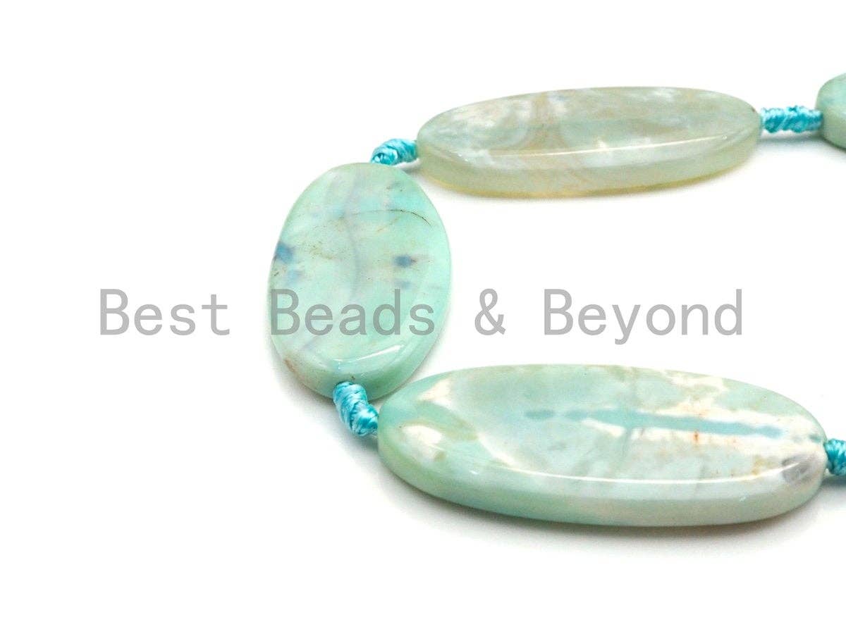 1pc/6pc Natural Blue Agate Large Long Oval Spacer Beads, Turquoise Blue Agate Spacer Beads, 25x50mm, Sku#U878