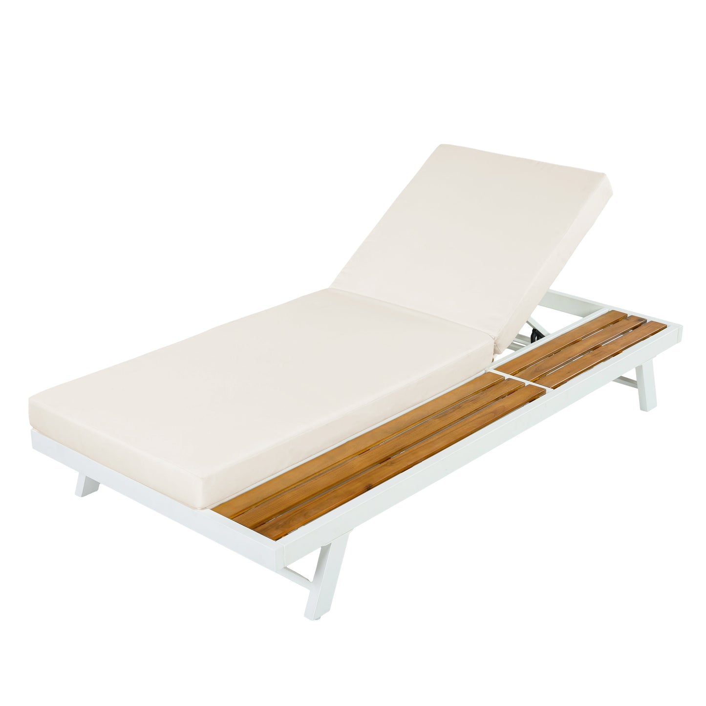 White Iron and Teak Finish Chaise Lounge Set
