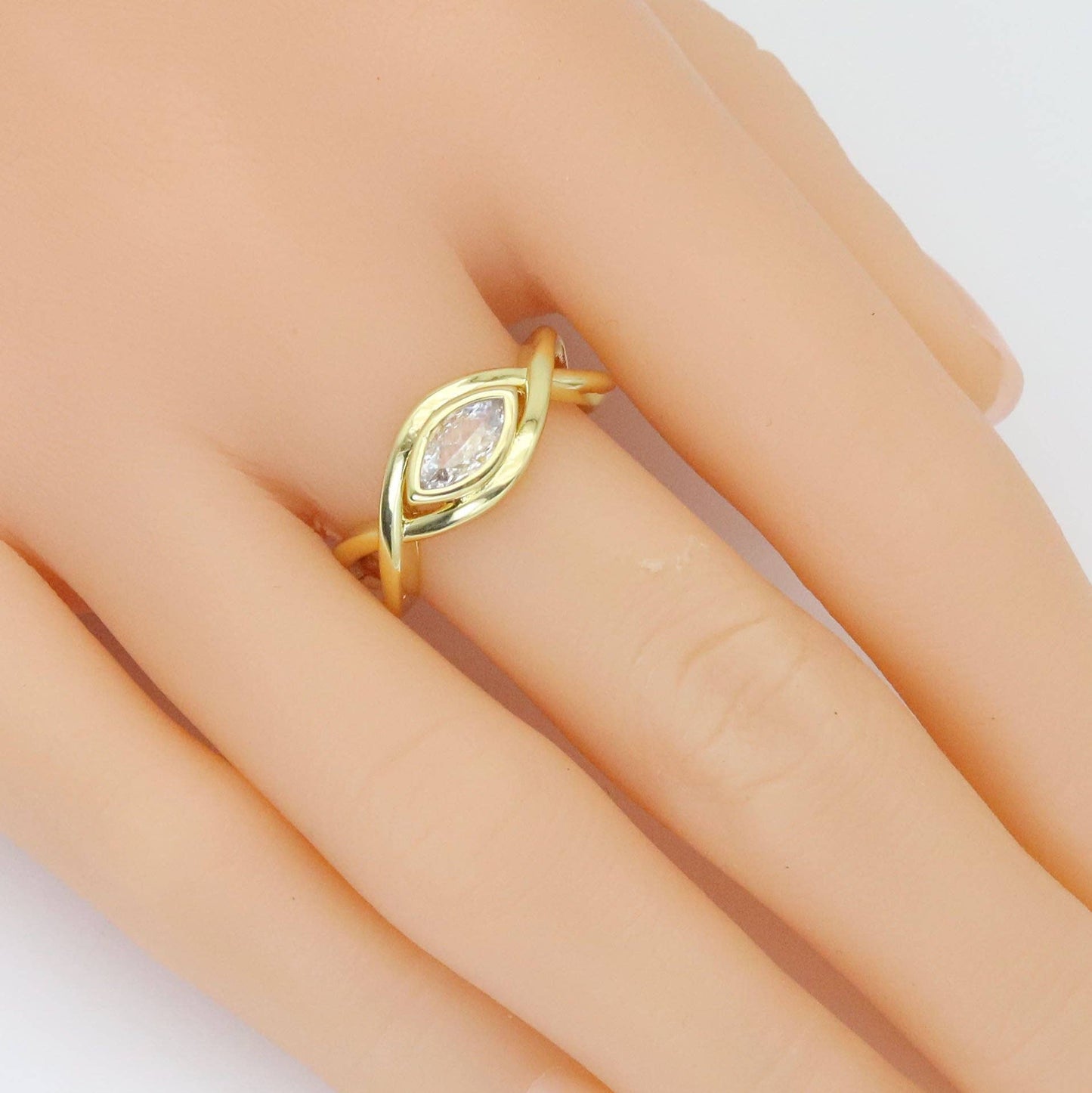 Gold Silver Clear CZ Evil Eye Adjustable Ring, Sku#A236
