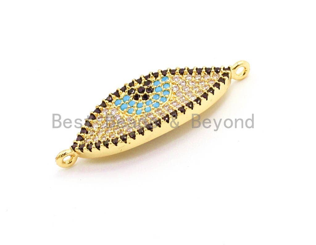 CZ Micro Pave Turquoise Evil Eyes Connector for Bracelet/Necklace, Cubic Zirconia Space Connector, 11x30mm,sku#E14C