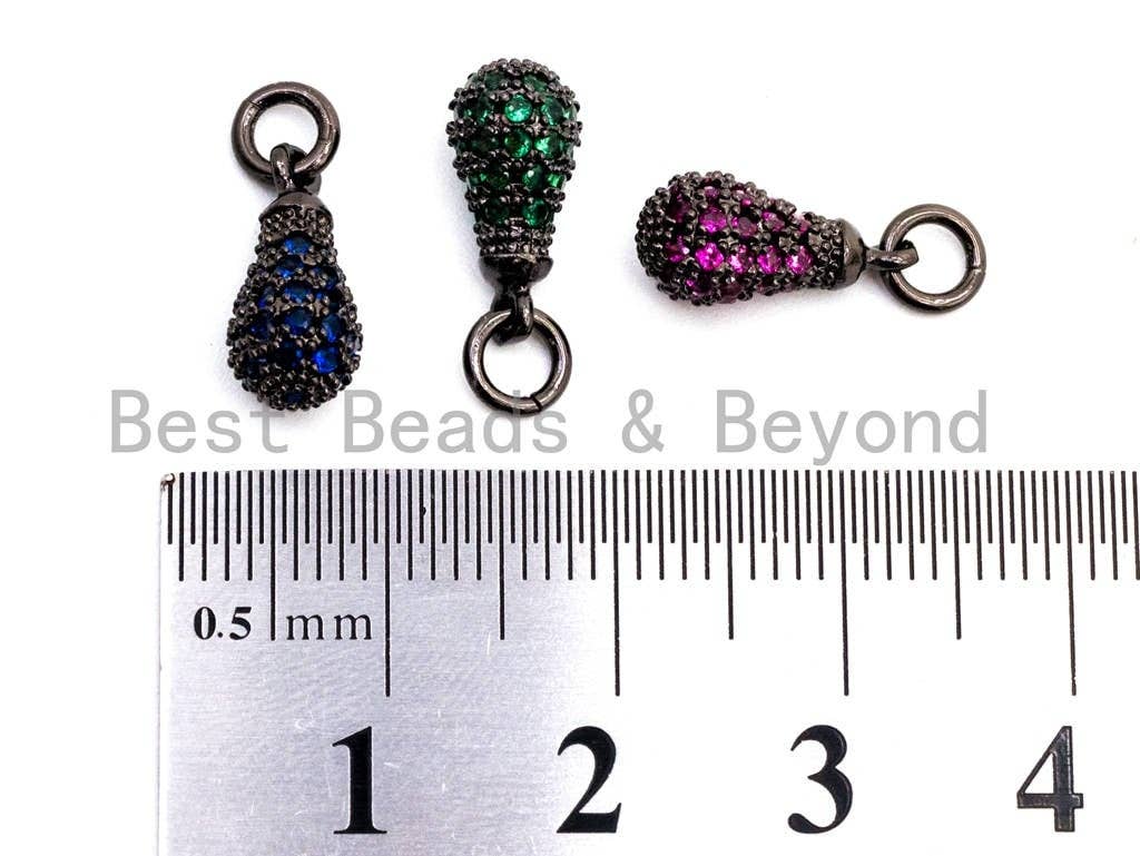 CZ Micro Pave Teardrop Shaped Dangle Charm, Cubic Zirconia Green Blue Fuchsia Charms&Pendants, Pave Dangle Charms, 6x3mm, sku#F357