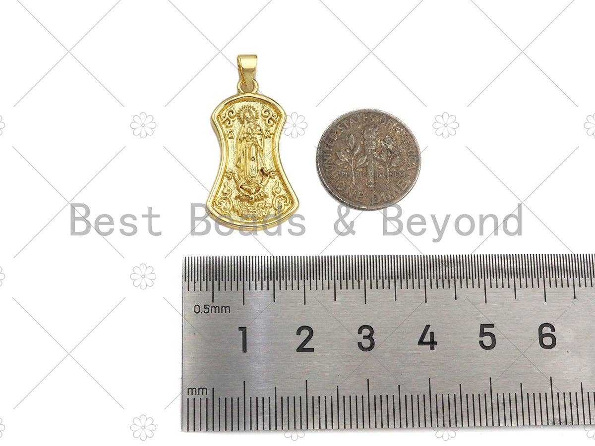 18K Dainty Gold Virgin Mary On Shield Shape Pendant/Charm,Dianty Gold Medallion Charm, Necklace Bracelet Charm Pendant,16x27mm, Sku#LK225