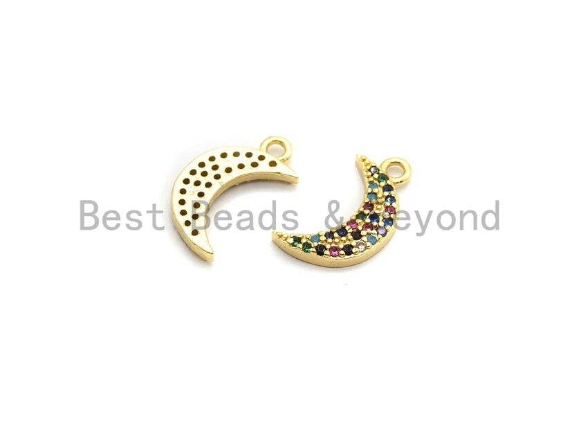 Multi-Color CZ Micro Pave Moon Pendant, Moon Shaped Pave Pendant, Gold plated, 8x14mm, Sku#B112/F757