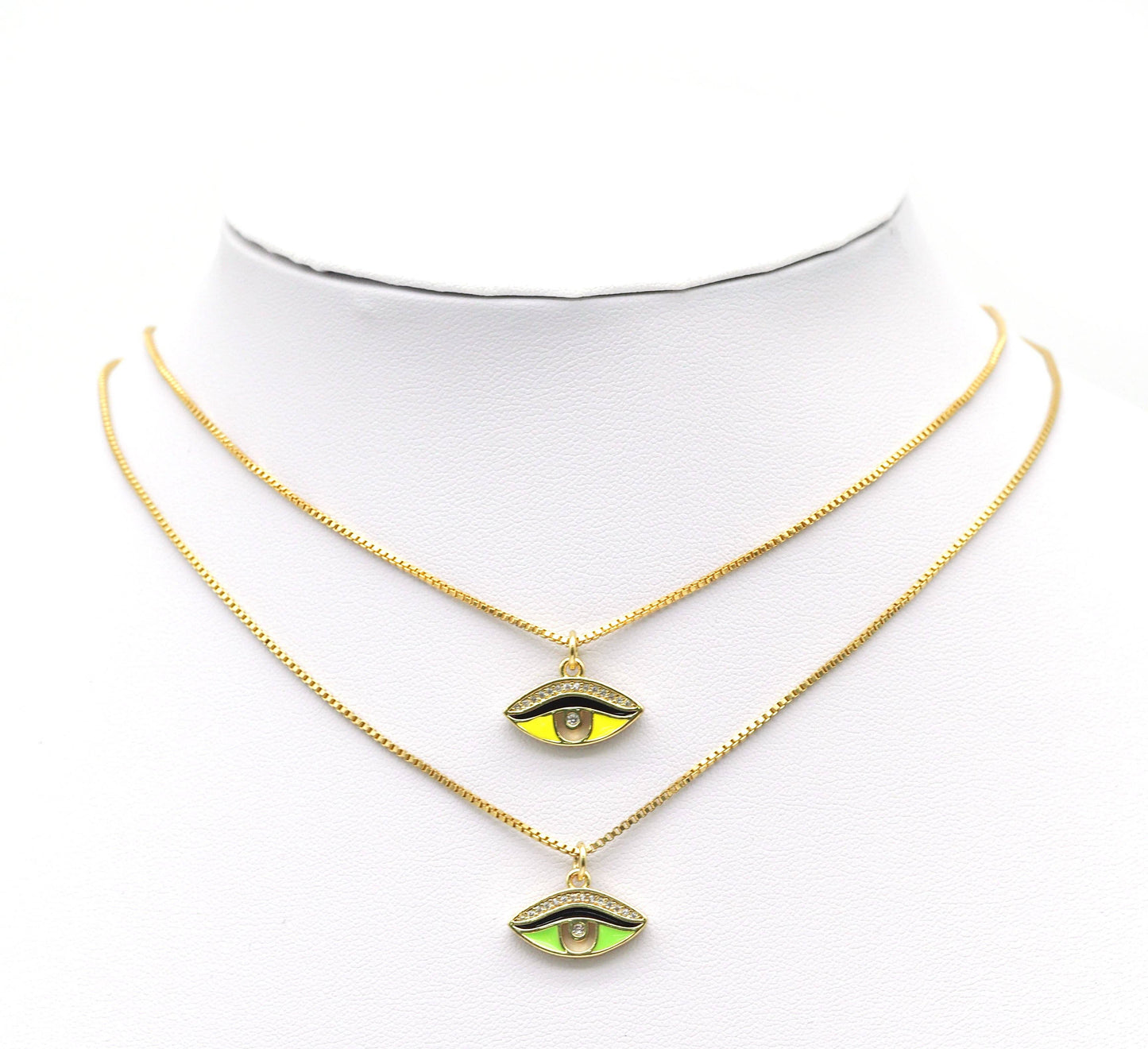 Colorful CZ Enamel Evil Eye Pendant, Sku#F1468C