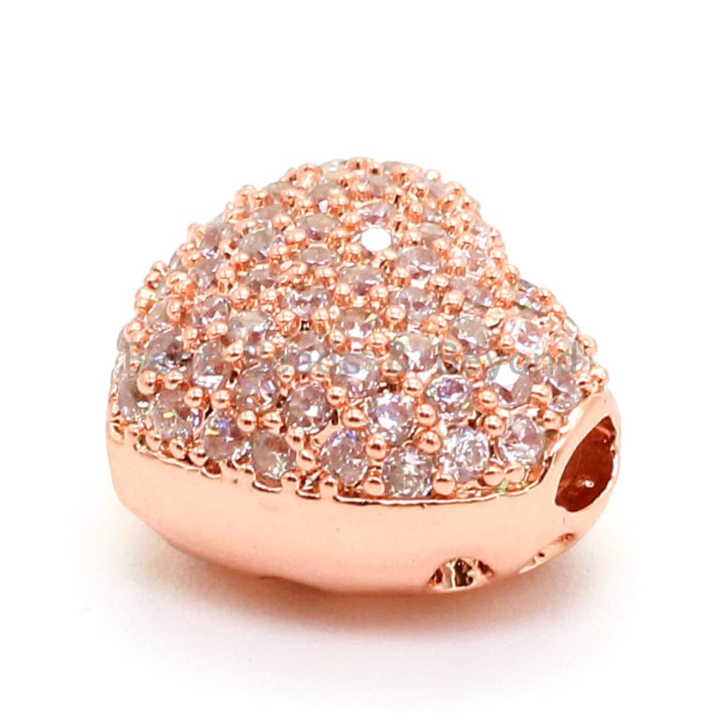 CZ Micro Pave Puffy Heart Spacer Beads, Cubic Zirconia Beads, Bracelet Charms, 14x11x8mm, SKU#G27/BY003