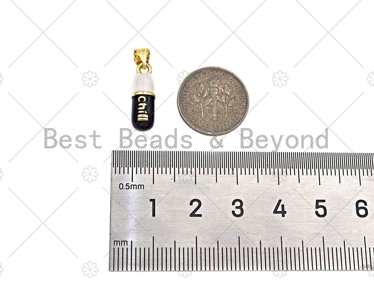 Colorful Enamel Pill Shape Pendant Charm, Gold/Silver Chill Word Pink Turquoise Black Cobalt Red Enamel Jewelry,6x17mm,Sku#LK280