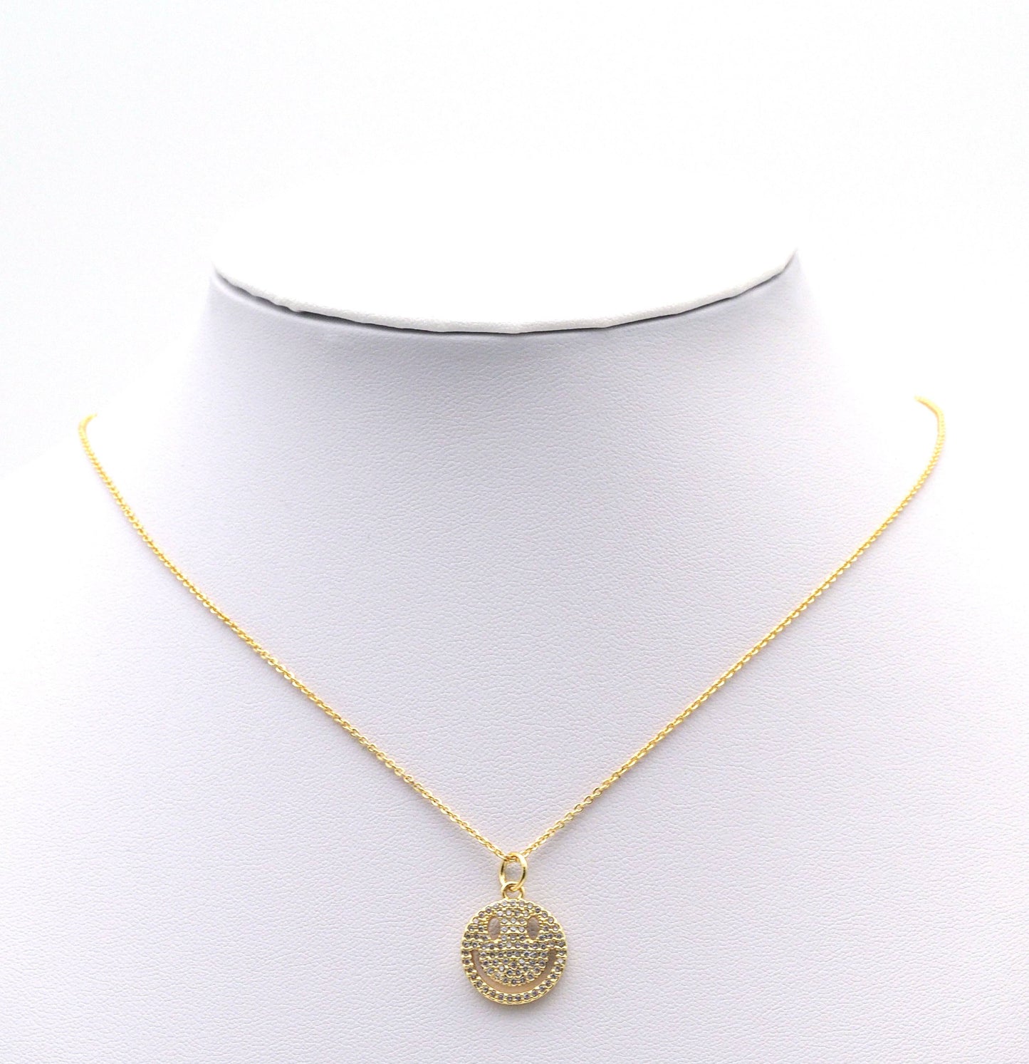 CZ Gold Smiley Face Charm, Sku#LX177