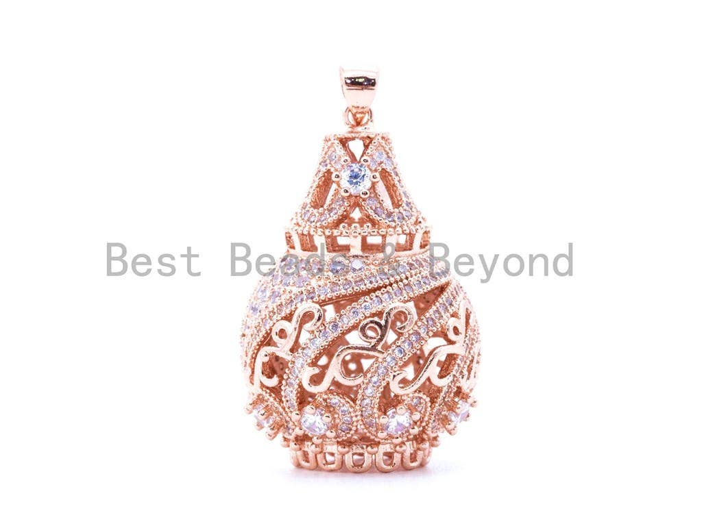 CZ Micro Pave Big Teardrop Pendant, Filigree style Tassel Connector, SKU#F57