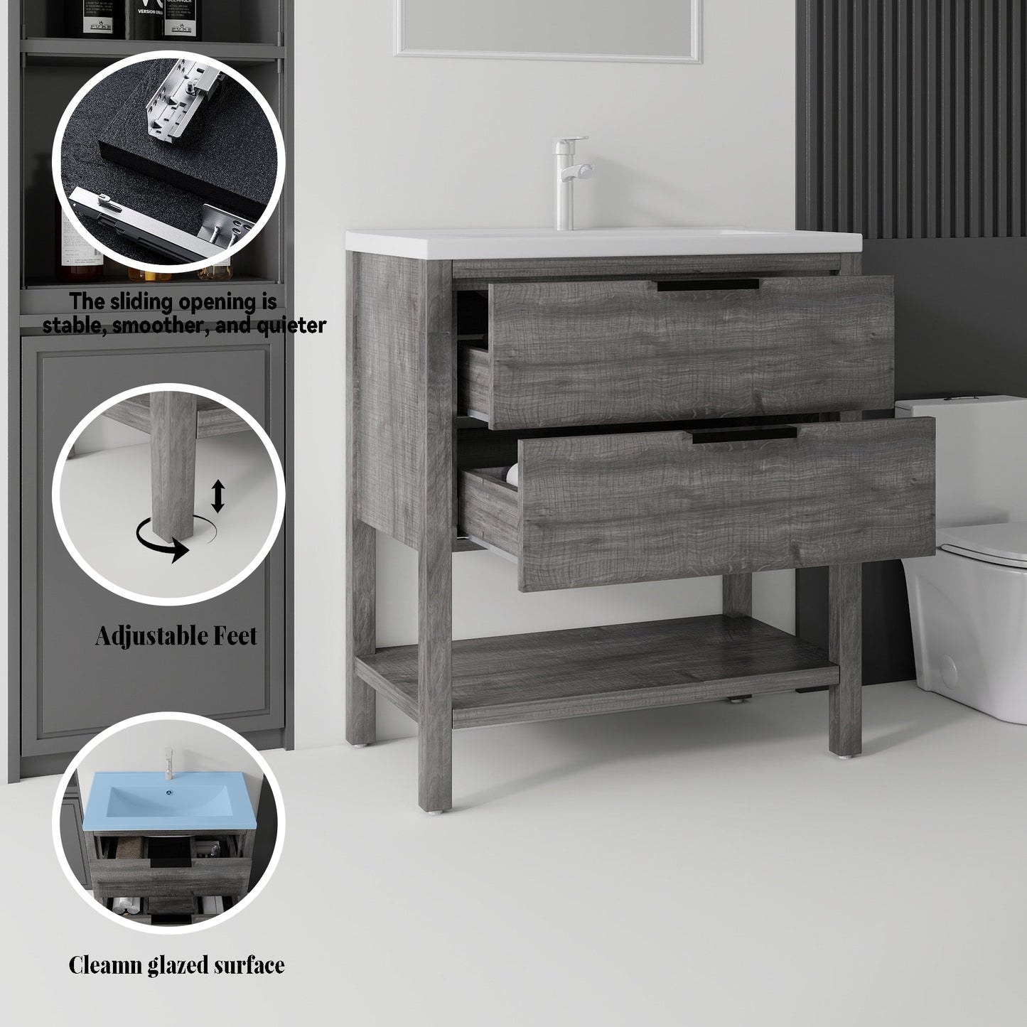 36 Inch Freestanding Bathroom Vanity with Sink and Soft-Close Drawer
