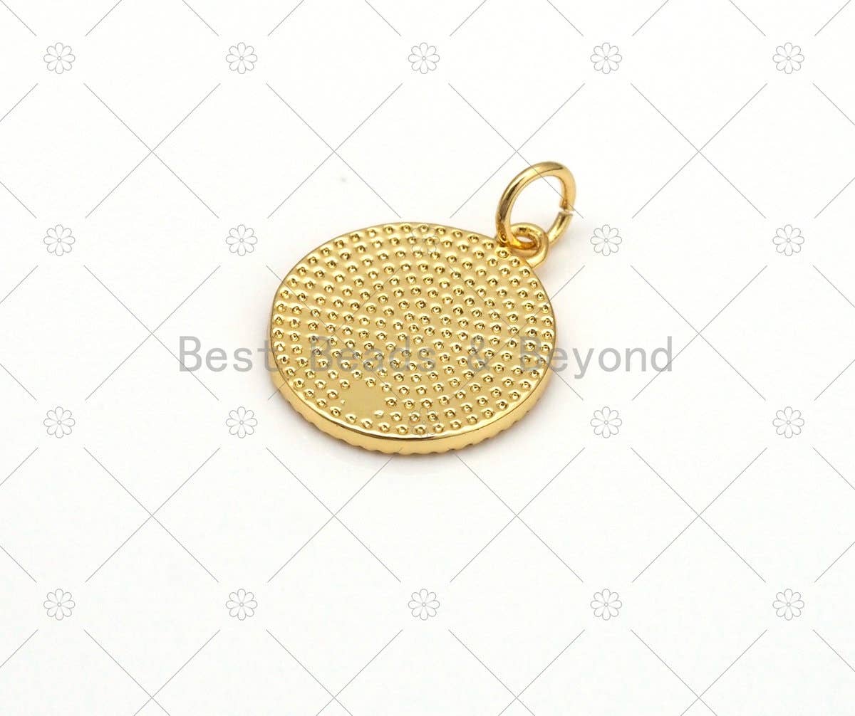 Gold Good Luck Word On Black/White Enamel Round Coin Pendant, 18K Gold Filled Enamel Charm, Necklace Bracelet charm, 17x15mm,Sku#LK458