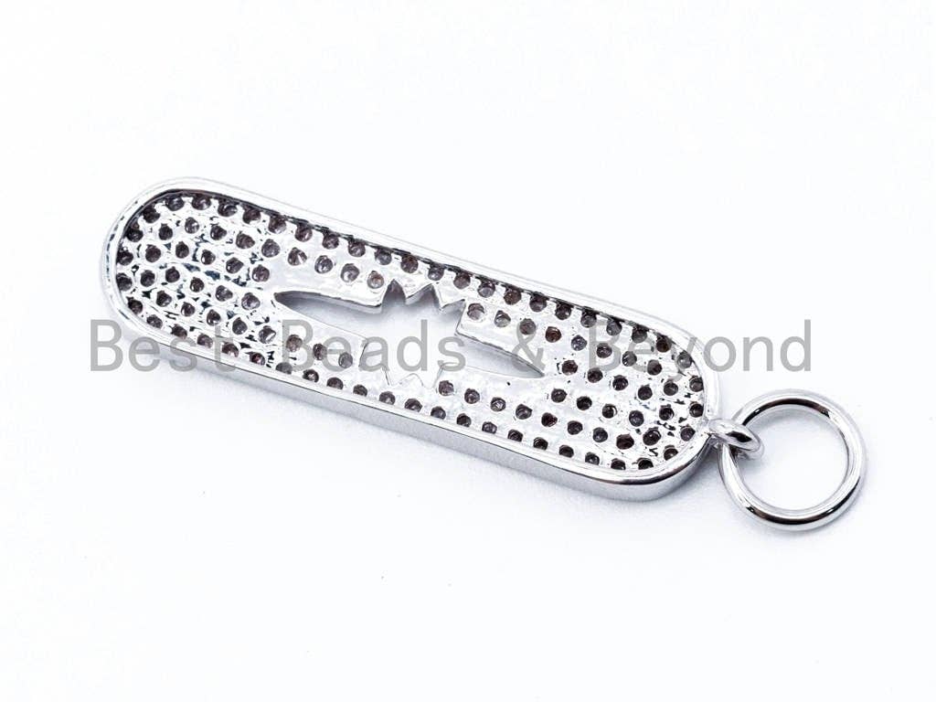 White CZ Micro Pave Oval with Hollow Star charm , sku#L34