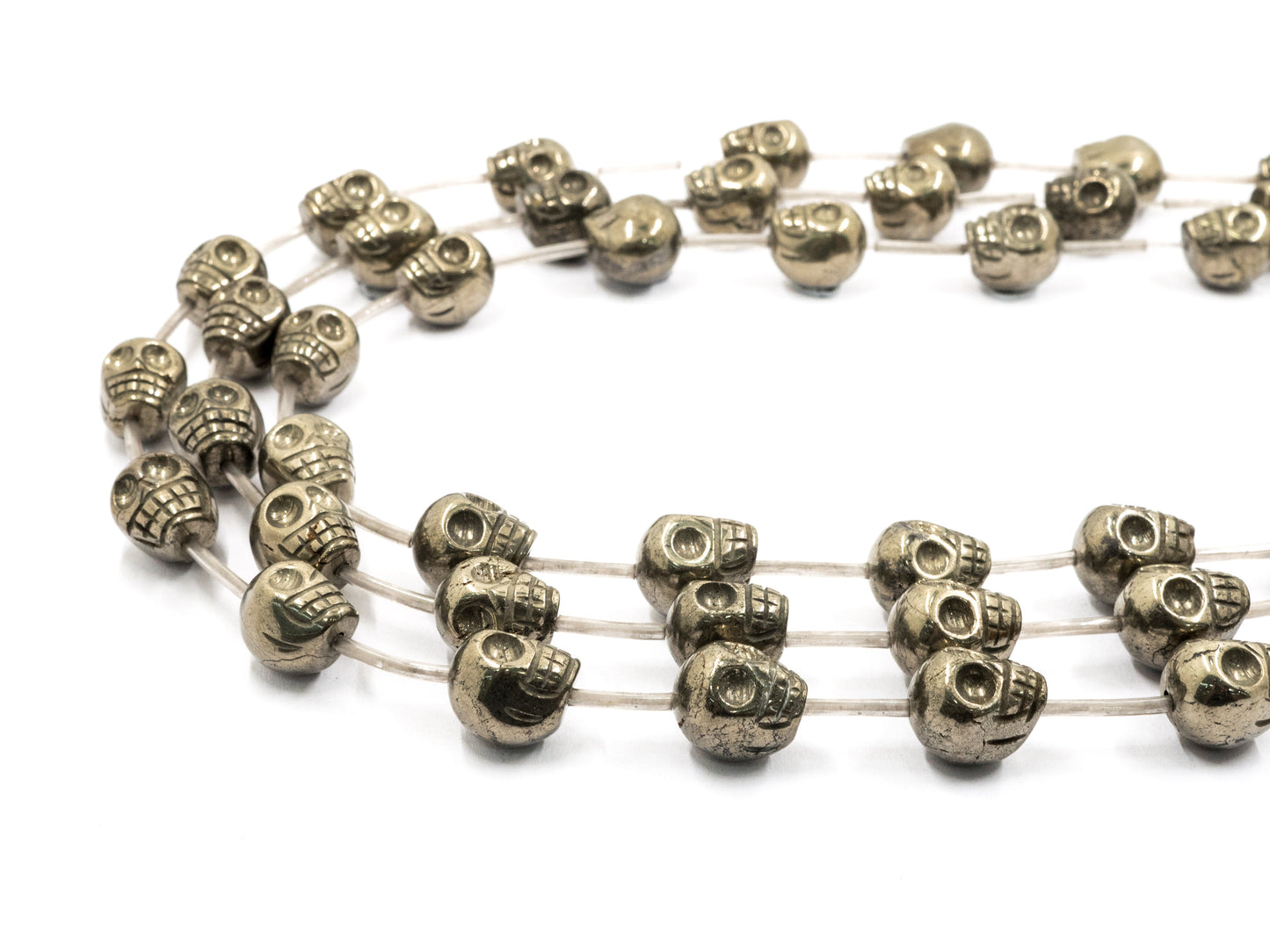 Natural Pyrite 3D Skull Beads, 8mm/10mm/12mm/14mm Natural Gemstone Beads, Skull Beads, 15.5" Full Strand, SKU#W25