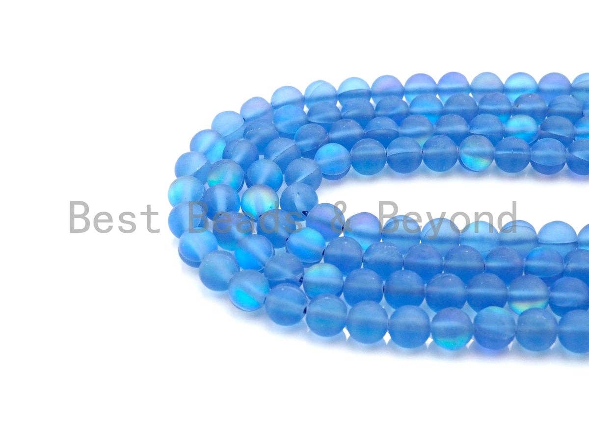 NEW COLORS!!! Spectrolite Royal Blue Quartz Matte, High Quality in Round10mm, Blue Manmade Crystal, 15.5inch strand, SKU#U827