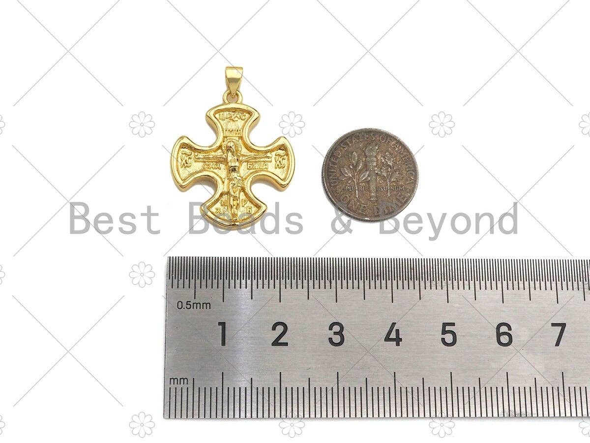 18K Dainty Gold Jesus On Cross Clover Shape Pendant/Charm, Jesus Carm,Necklace Bracelet Charm Pendant,23x27mm, Sku#LK224