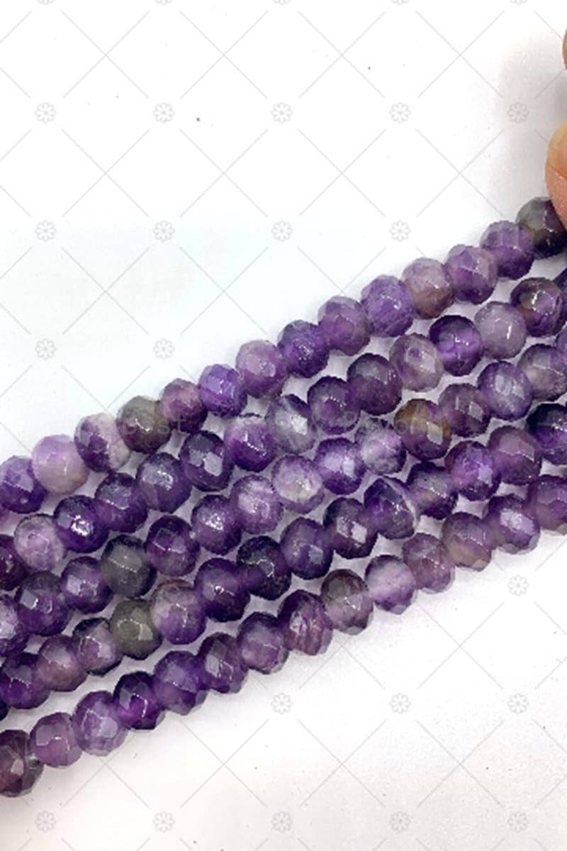2mm Large Hole Natural Purple Amethyst Beads, 6x10mm Rondelle Faceted Amethyst, Big Hole Beads, 8" Long Strands, Sku#U1241