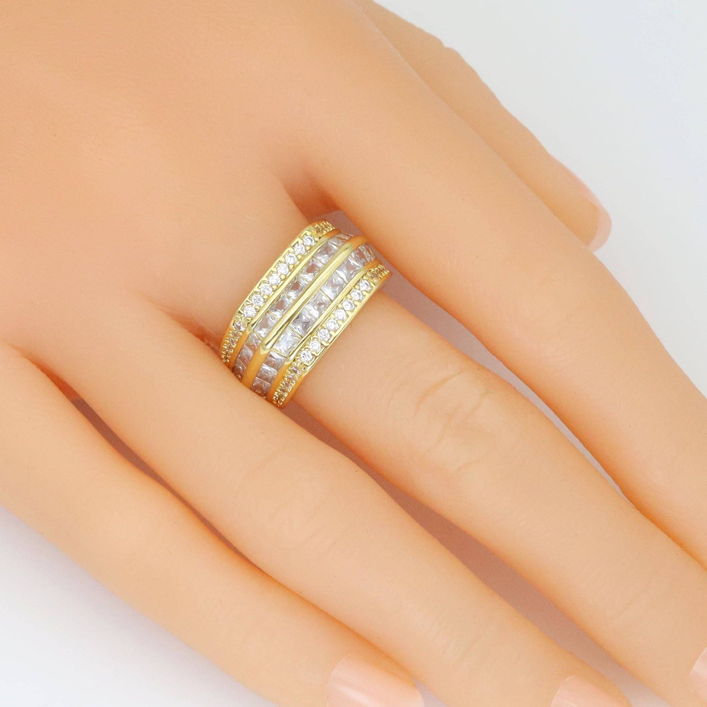 Clear CZ Gold Multiline baguette cz Adjustable Ring, Sku#LX662