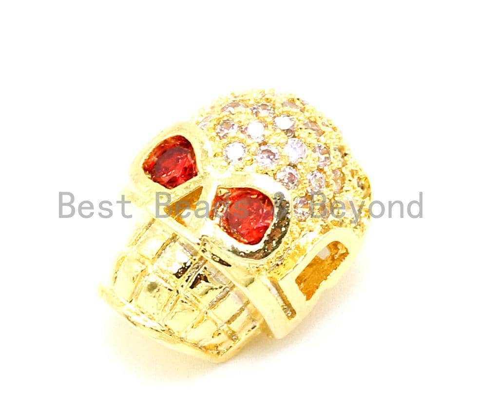 CZ Red Eye Skull Clear Micro Pave Beads, Cubic Zirconia Spacer Beads,12x10x7mm, sku#G135