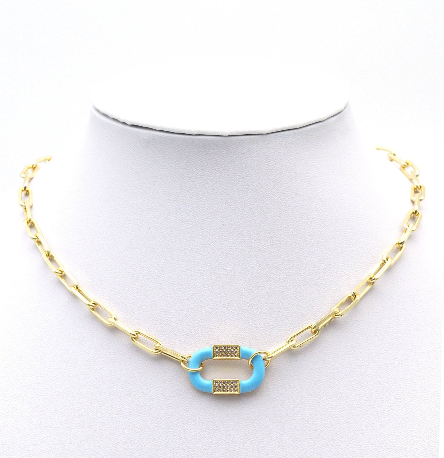 CZ Enamel Pave Gold Oval Connector Charm, Sku#LX166