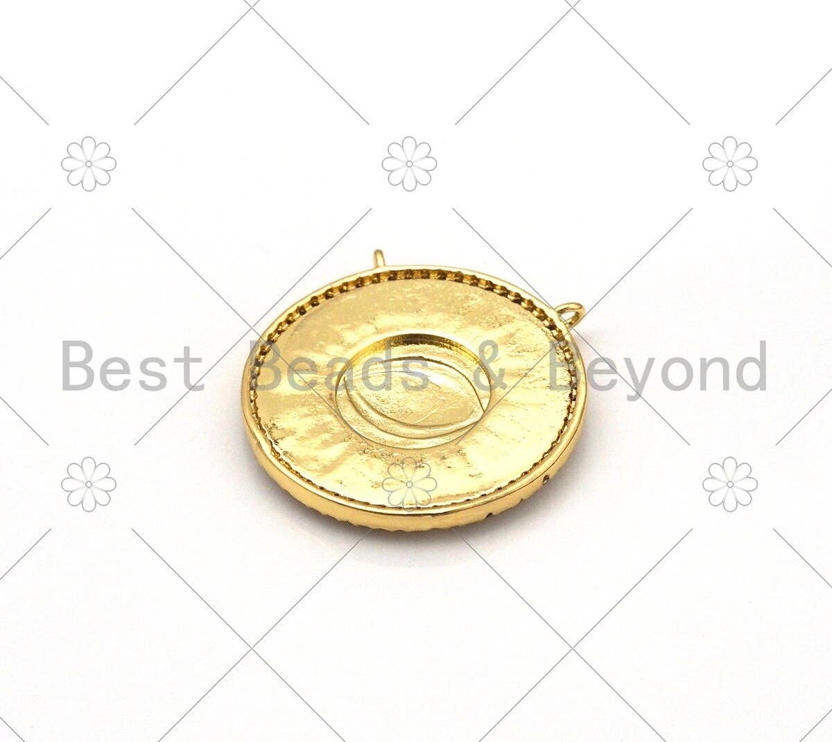 Turquiose Enamel Evil Eye On Round Coin Pendant,18K Gold Filled CZ Micro Pave Evil Eye Charm,Necklace Bracelet Charm, 25mm,Sku#LK432