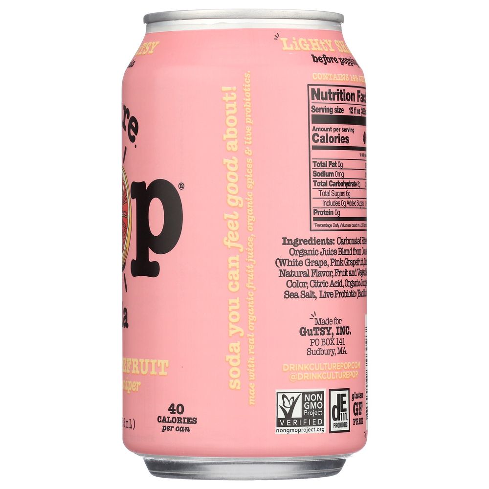 CULTURE POP: Pink Grapefruit Ginger & Juniper Probiotic Soda, 12 fo