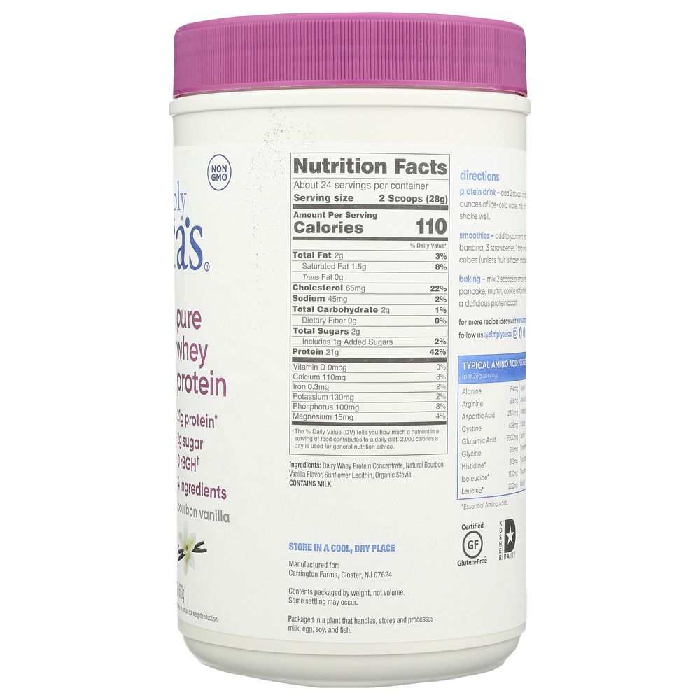 TERA'S WHEY: Bourbon Vanilla RBGH Free Whey Protein, 24 oz
