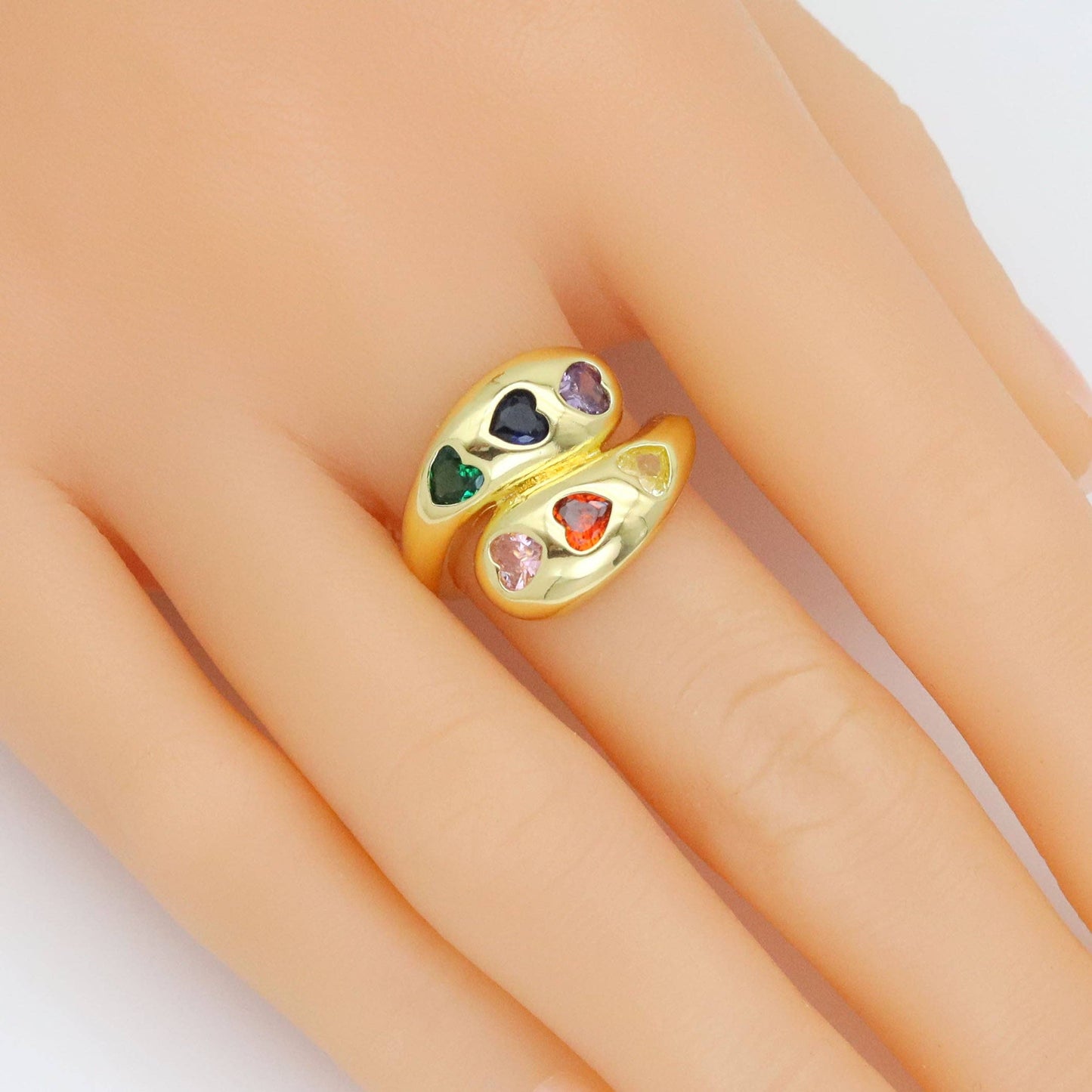 Colorful Clear CZ Heart Wrap Adjustable Ring, Sku#JL201