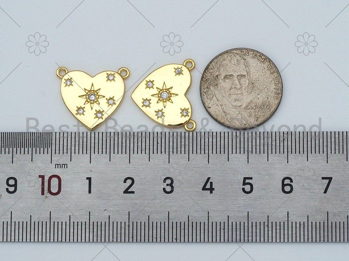 CZ Micro Pave Five Point Star On Heart Shape Pendant,18K Gold Filled Star Charm, Necklace Bracelet Charm Pendant,19x16mm,Sku#LK403