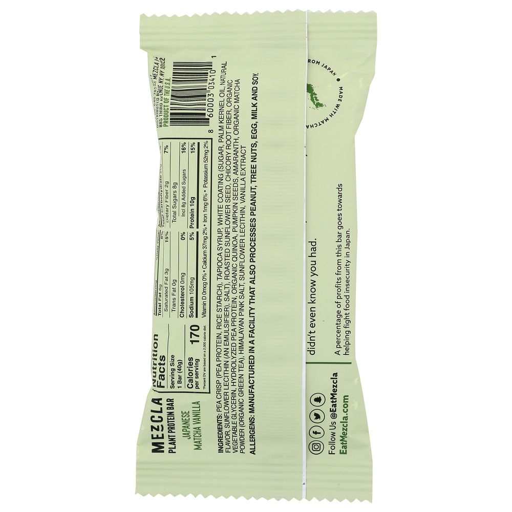MEZCLA: Japanese Matcha Vanilla Bar, 1.4 oz