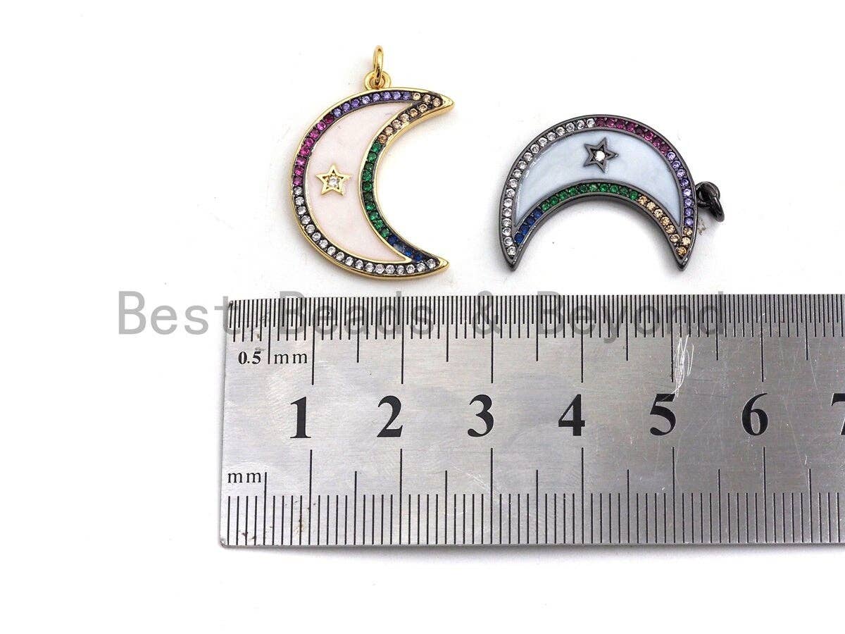 NEW Enamel Crescent moon With Star Pendant,CZ Micro Pave Oil Drop Moon Star pendant,Enamel Charm,Enamel Jewelry,18x25mm,sku#F657