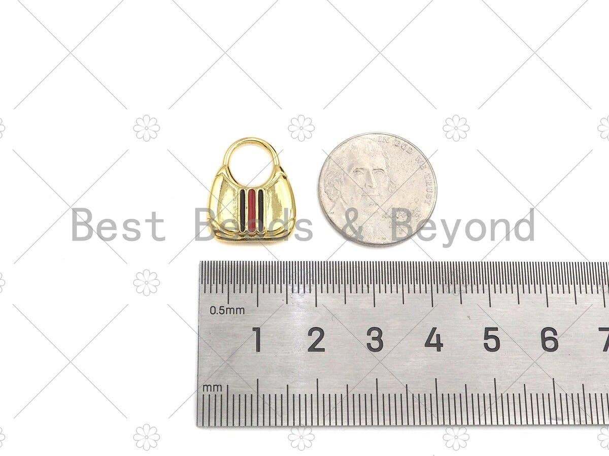 Red Black/White Black Enamel Lady Bag Shape Charm, 18K Gold Charm, Necklace Bracelet Charm Pendant,15x19mm,Sku#LK316