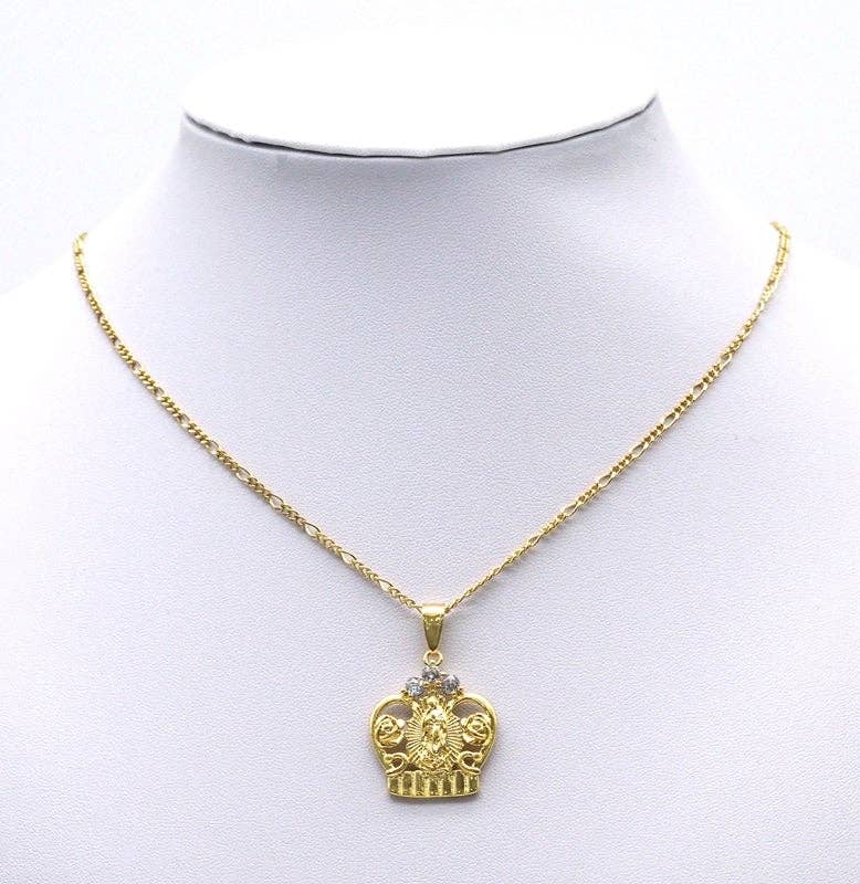 Gold CZ Virgin Mary On Crown Charm, Sku#LK709
